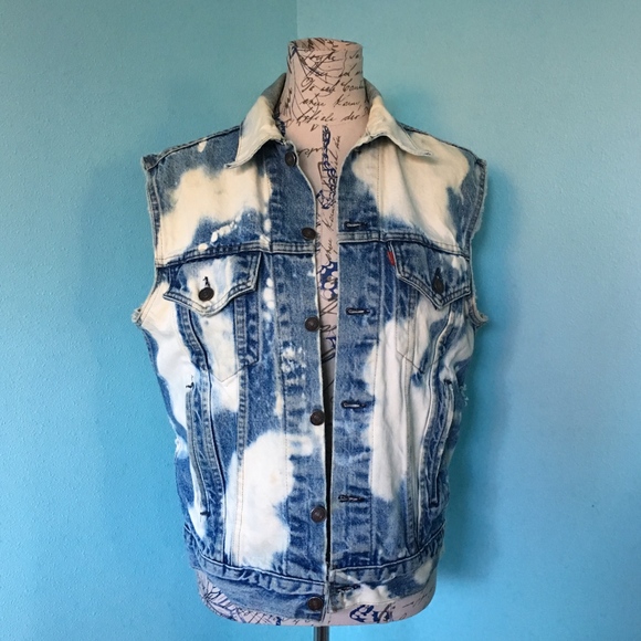 Vintage Levi's Distress Bleach Jean Vest - Picture 1 of 7